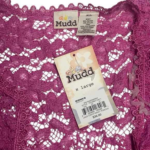 Mudd Hot Pink Sheer Lace Short Kimono Sleeve Babydoll Top - Picture 3 of 5